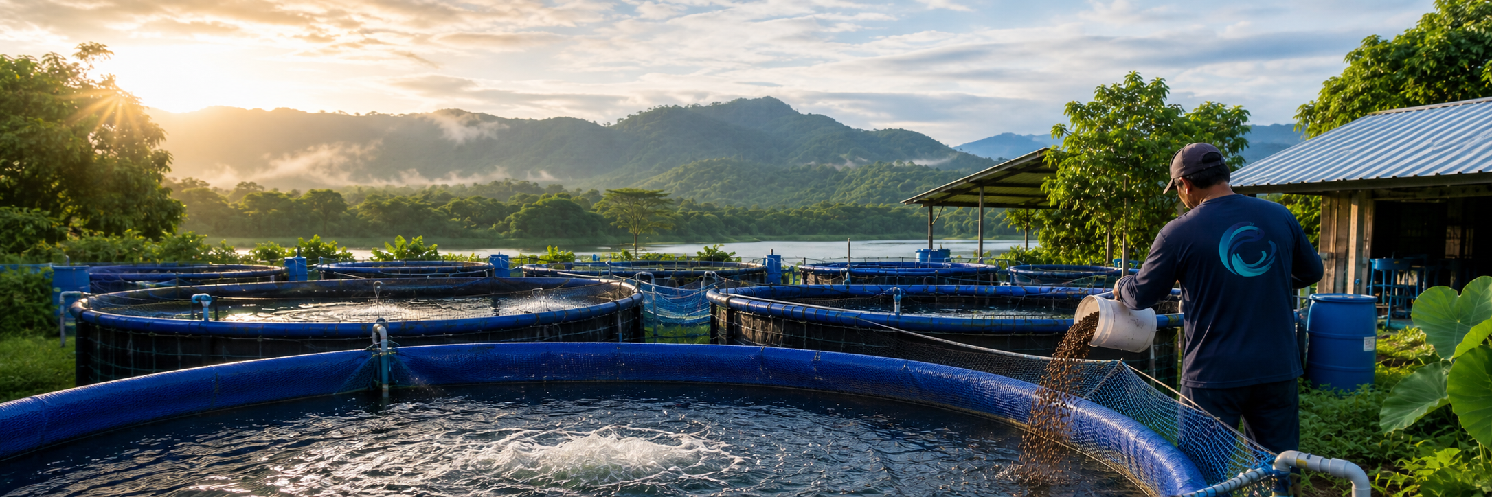 Finca de producción de tilapia con estanques activos